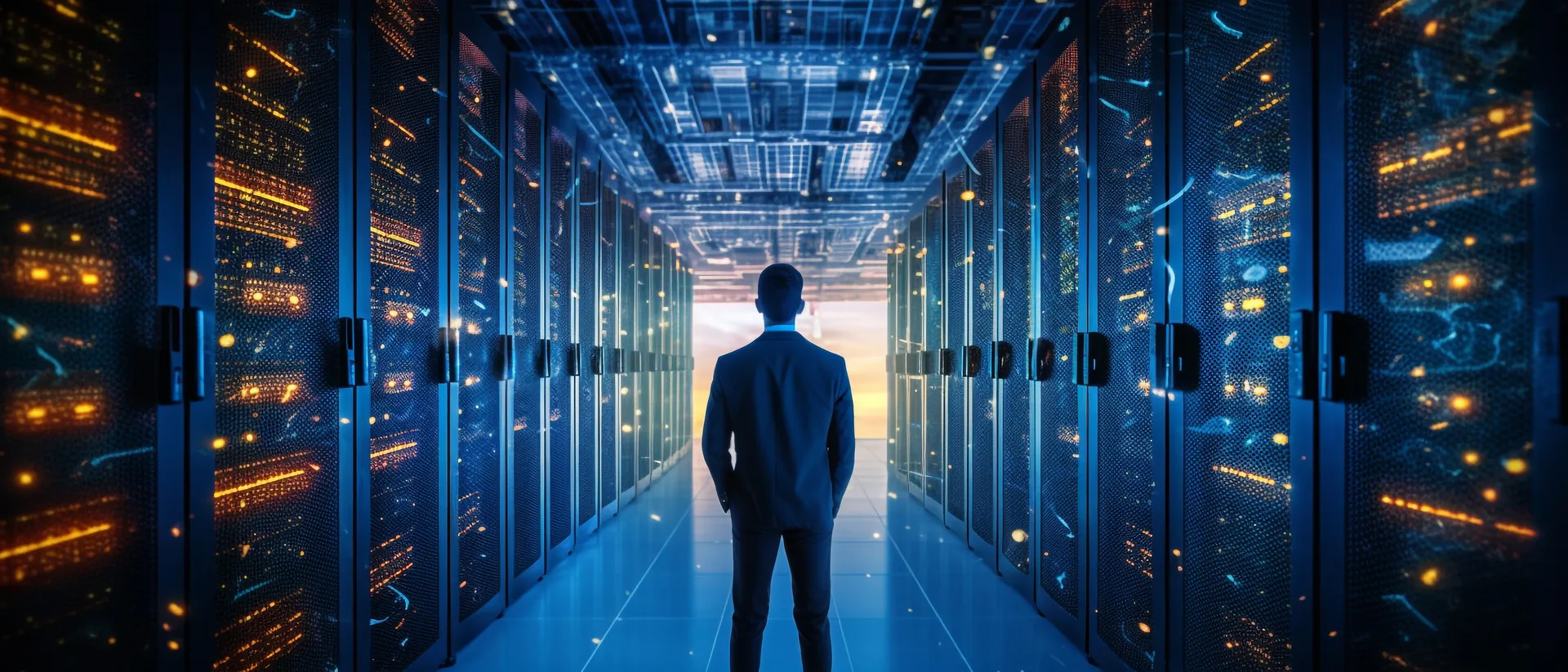 Profissional da Boreal no corredor de servidores de um data center